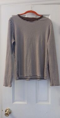 Vineyard Vines Brown and Cream Striped Tee with Pink Whale Logo